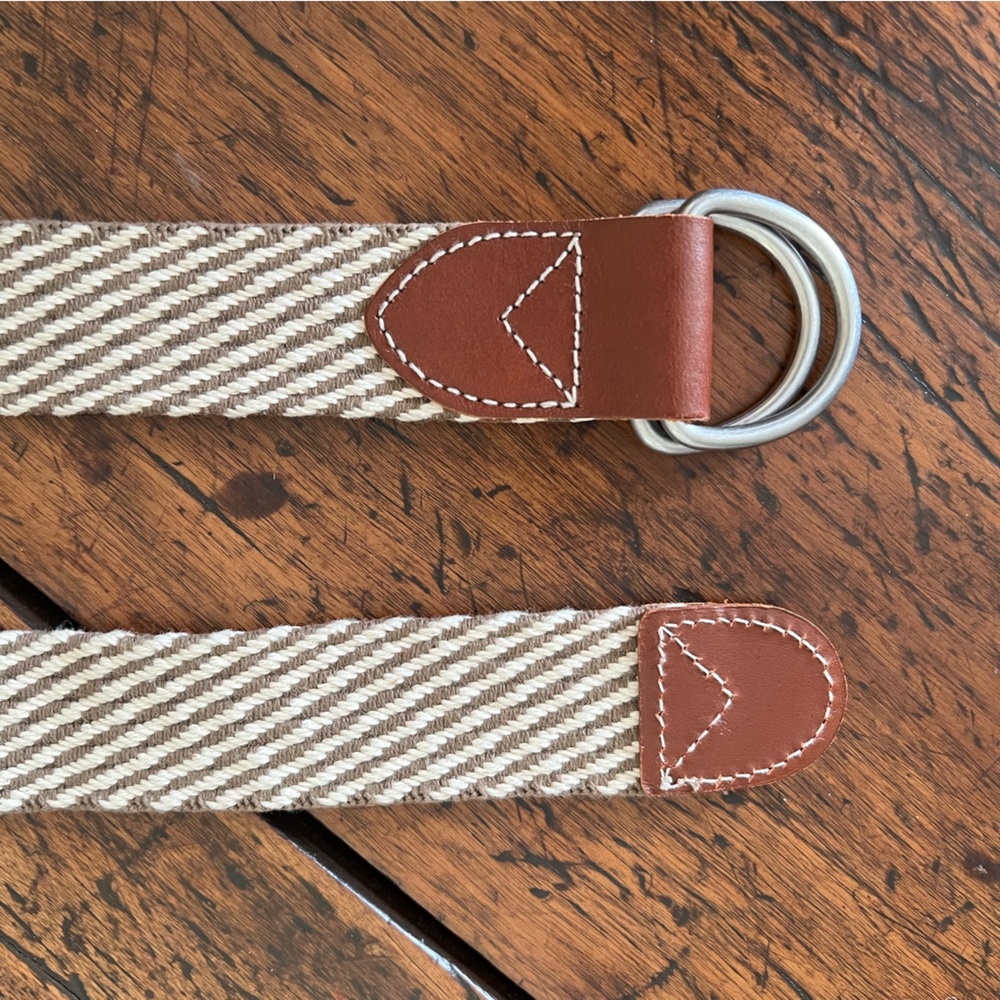 J. Crew Cotton D-Ring Adjustable Belt in Stripe Leather Trim Size Medium - Picture 2 of 7